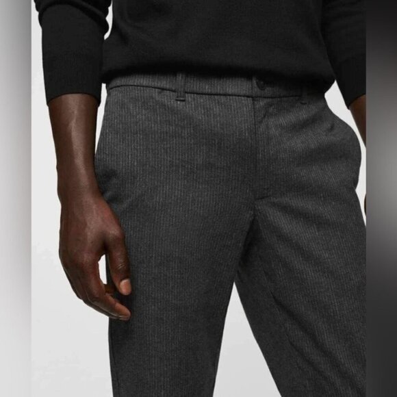 Mango - Men's Pinstripe cotton slim-fit trousers -Dark Heather Grey. Size: 36 US - Picture 11 of 16